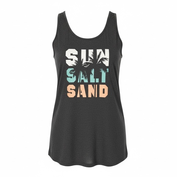 Women’s Sun Salt Sand Graphic Tank Top Heather Charcoal 2XL PTP 22” Pre-Loved - Picture 1 of 7
